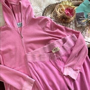 Vintage Juicy Couture Pink Terry Tracksuit y2k P&G Jacket Capri M XL Set Rare